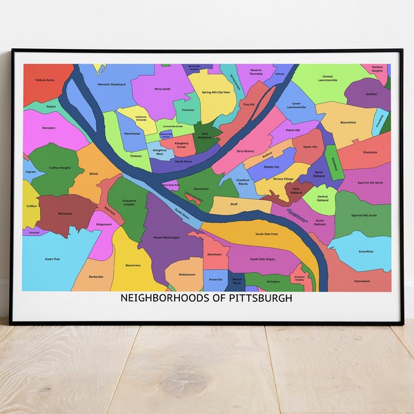 Neighborhoods of Pittsburgh PA Map - Pittsburgh Map Company