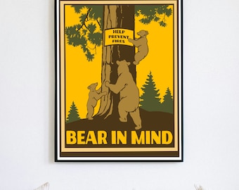 Vintage ‘Bear In Mind’ Forest Service Wildfire Prevention Poster - Pittsburgh Map Company