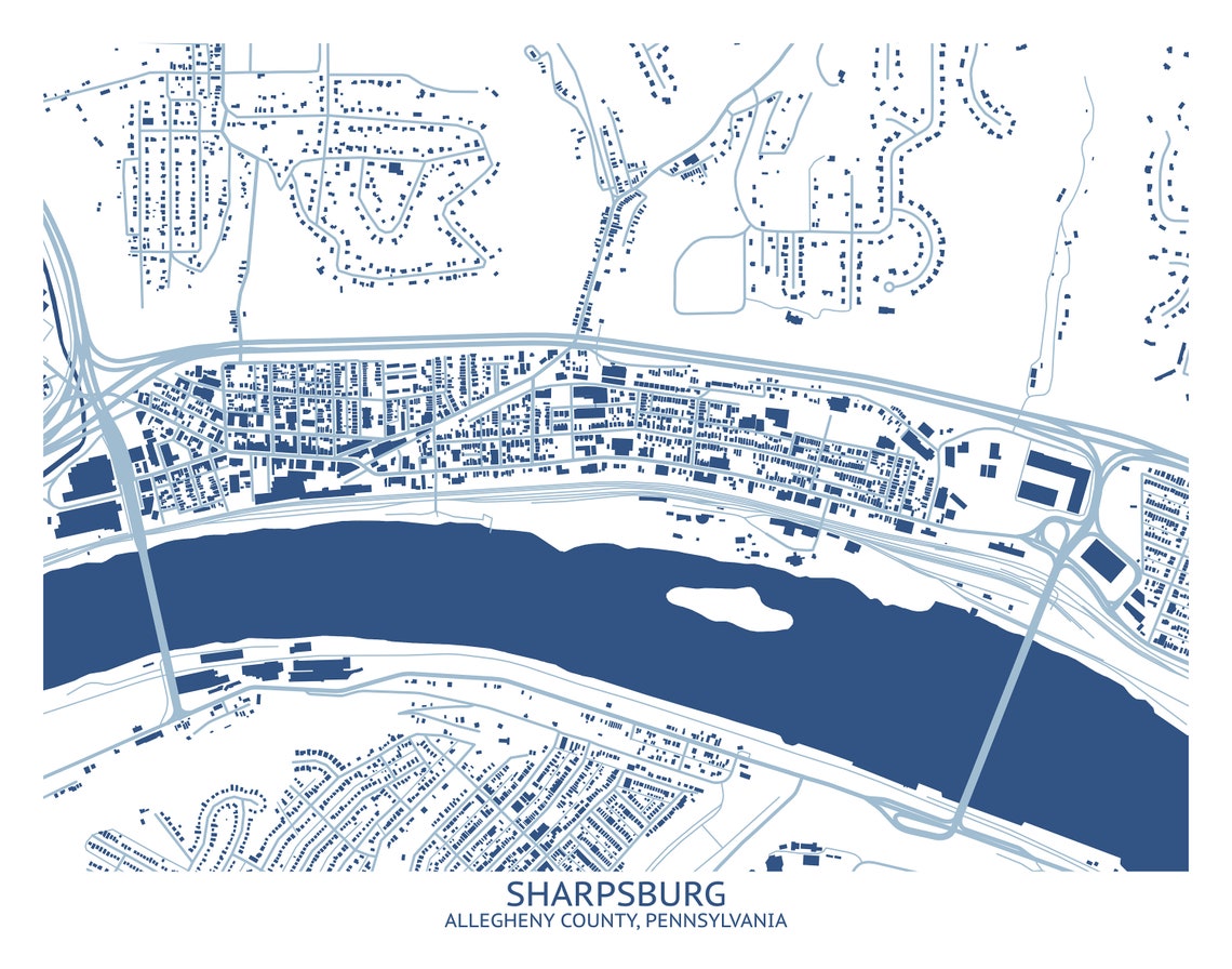 Sharpsburg PA Street Map Pittsburgh Map Company Etsy