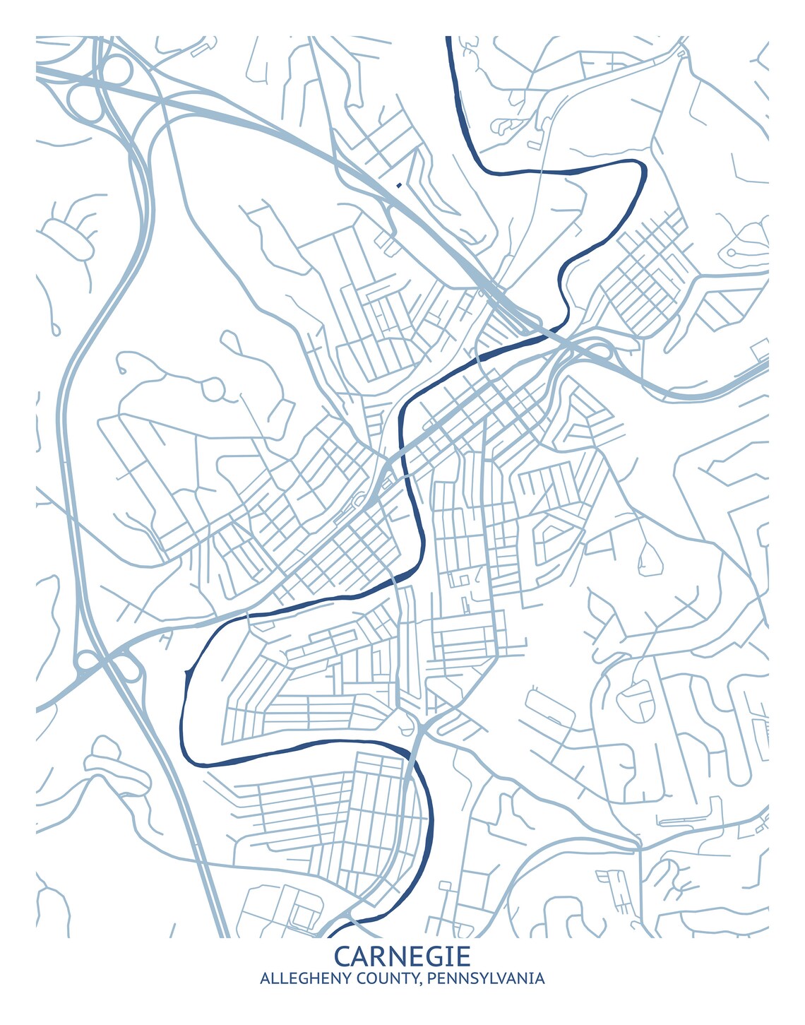 Carnegie PA Map Pittsburgh Map Company Etsy