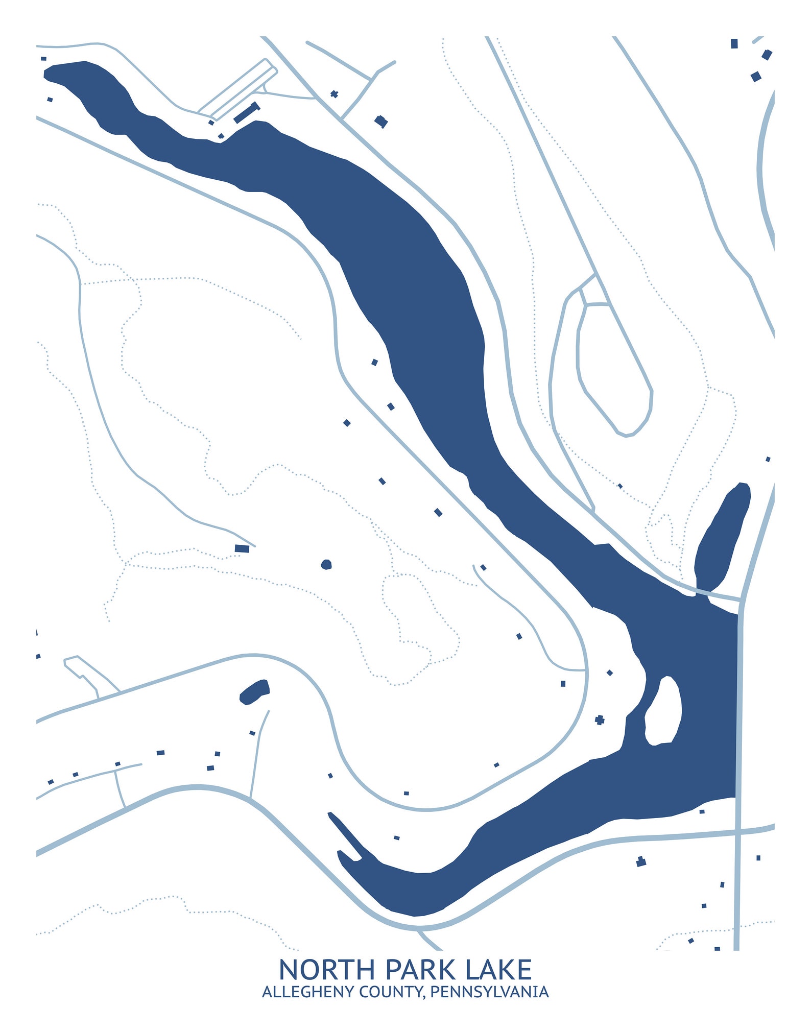 North Park Lake Map Pittsburgh Map Company Etsy