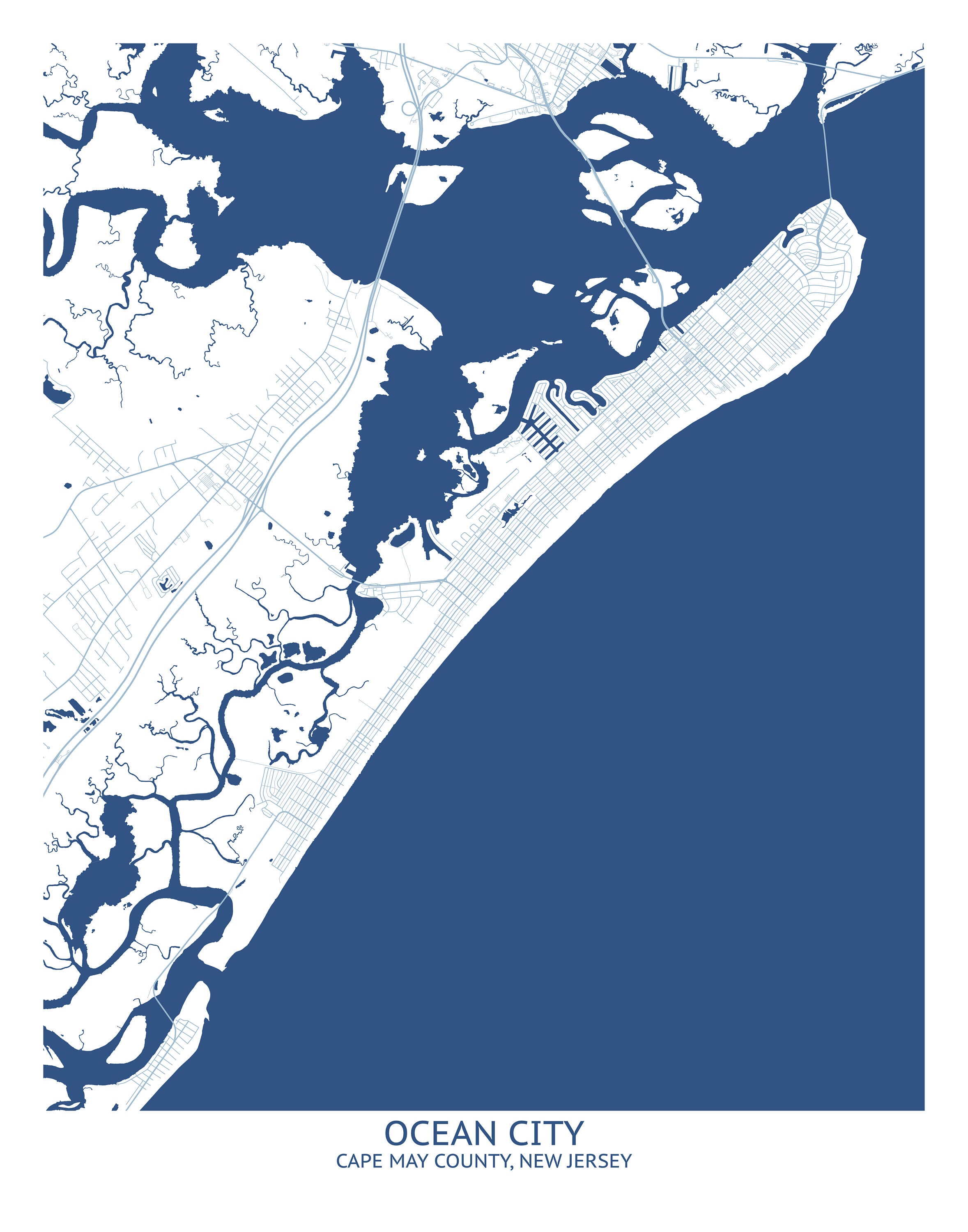 Ocean City New Jersey Map - Pittsburgh Map Company - Etsy