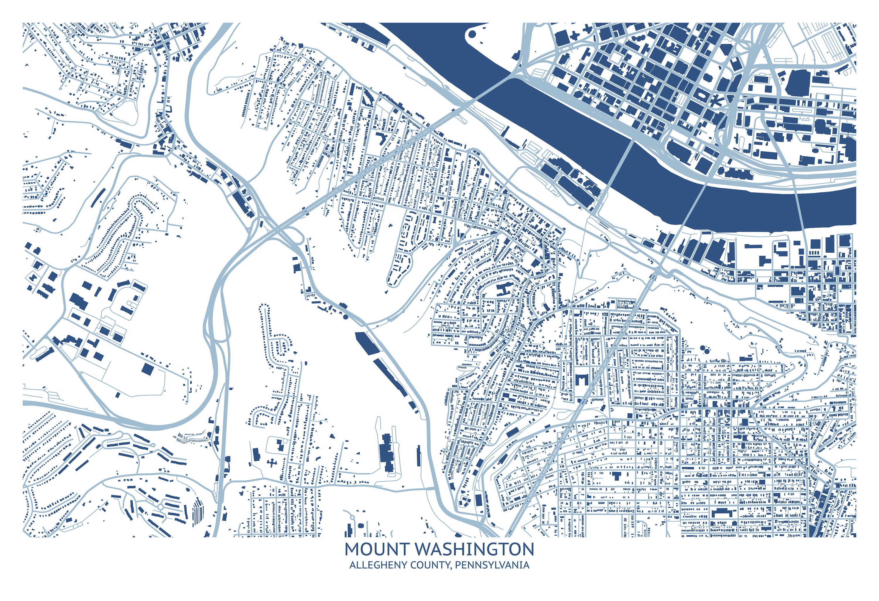 Mount Washington Pittsburgh PA Map Pittsburgh Map Company Etsy