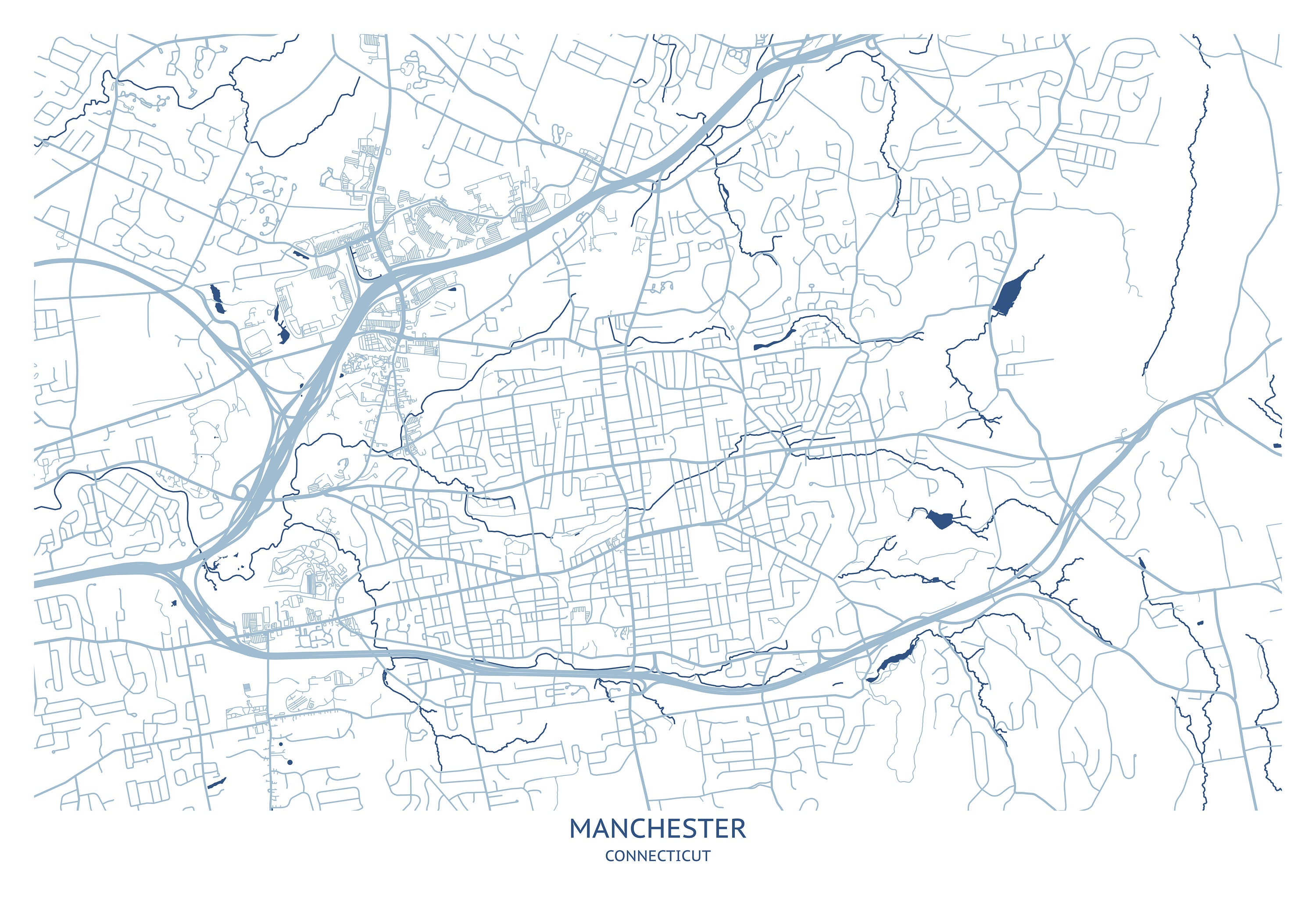 Manchester CT Map Pittsburgh Map Company Etsy