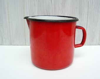 Vintage Milchtopf Emaille rot Schnabeltopf Retro 40er