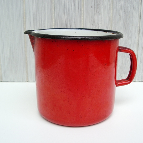 Vintage Milchtopf Emaille rot Schnabeltopf Retro 40er