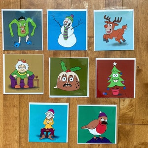 Fun festive Christmas cartoon greeting cards [8 pack]