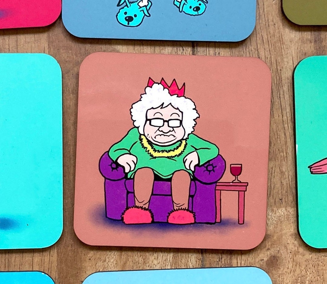 Grumpy Granny Fun Festive Cartoon Coaster Printed High - Etsy Grumpy Granny Fun Festive Cartoon Coaster Printed High - Etsy
