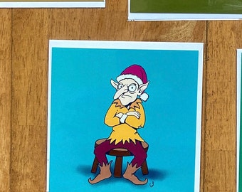 Grumpy Elf - Fun festive Christmas cartoon greeting card