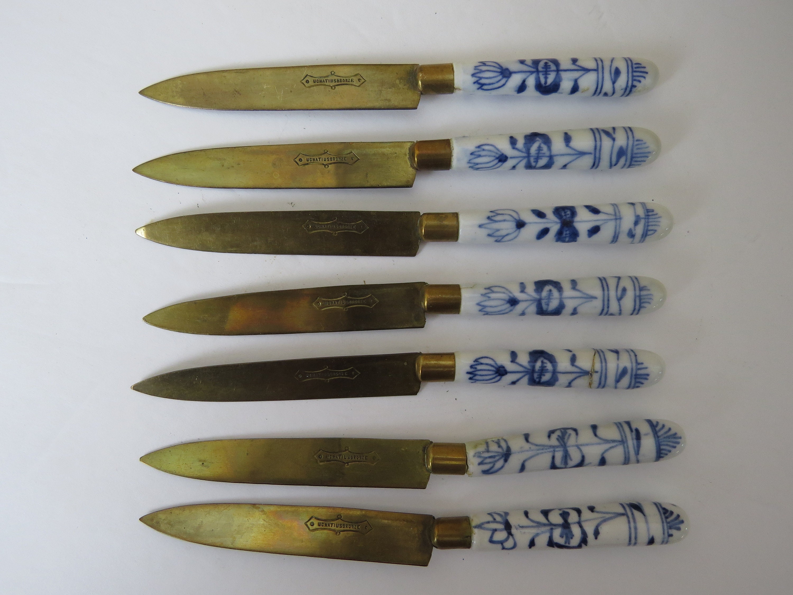 Set of Seven (7) Vintage Meissen Uchatius Bronze Brass and