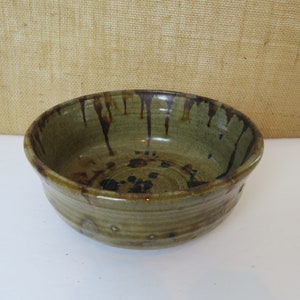 Handmade Glazed Green Brown Pottery Salad, Serving or Display Bowl. Natural Organic Style. Beautiful Neutral and Organic Style.