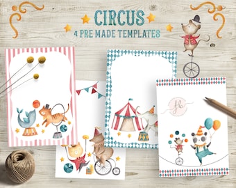 Circus Invitation Printable Template Birthday Bear Elephant Panda Baby Shower Digital Download Circus Party