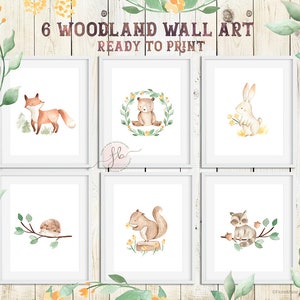 Woodland Watercolor  Wall Art Nursery Decor Forest Animals  Digital Download Fox Bunny Bear Printable