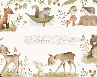 Woodland Animals Watercolor Clipart Set Forest