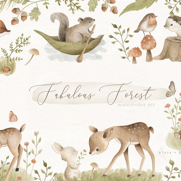 Woodland Animals Watercolor Clipart Set Forest