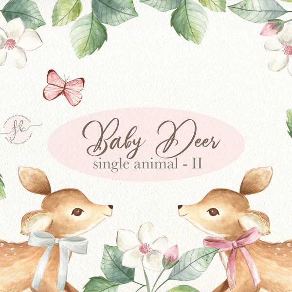 Baby Deer Watercolor Clipart, Woodland Nursery, Floral Crown, Nursery Decor, Floral Clipart, Printable Wall Art, Woodland Baby Shower