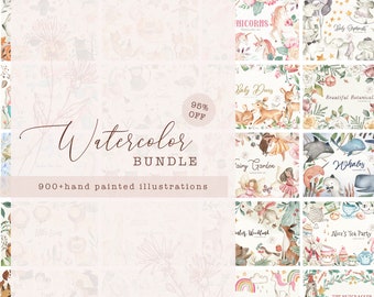 Watercolor Bundle 95% OFF digital download clipart