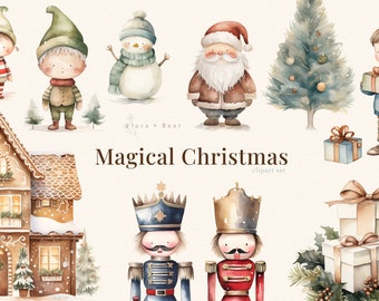 Magical Christmas Watercolor Clipart Set