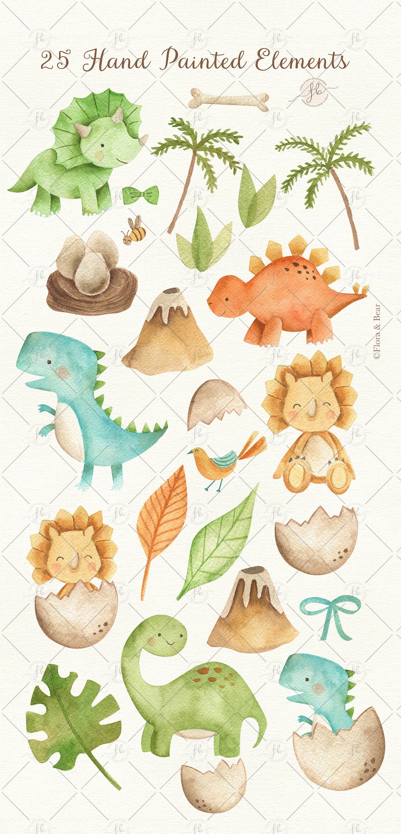 Baby Dinosaurs Watercolor Clipart image 2