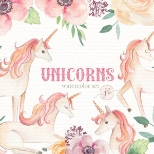 Einhorn Clipart Aquarell Clipart Einhorn Einladung Floral Clipart Digital Download Digital Paper Einhorn