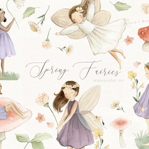 Spring Fairies watercolor Clipart, Fairy Garden, Flower Fairies