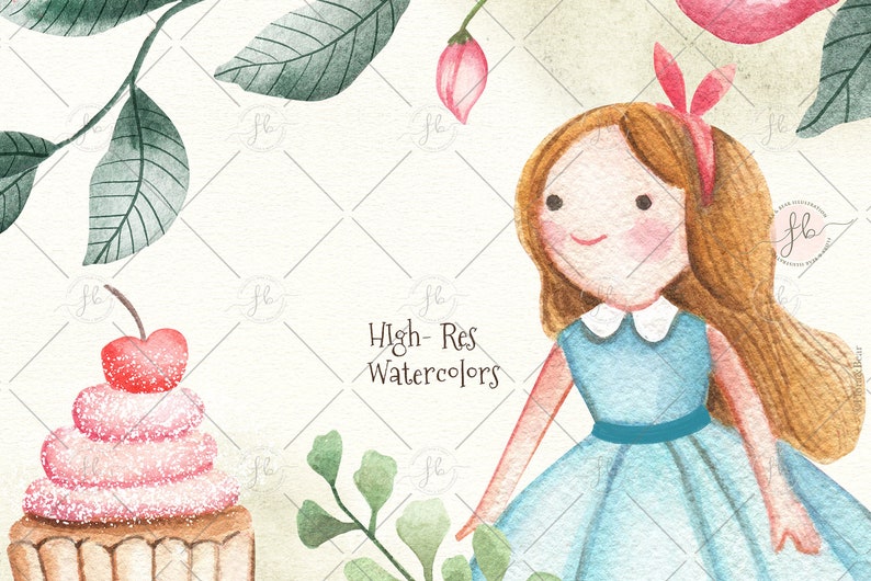 Alice In Wonderland Tea Party Watercolor Clipart image 3