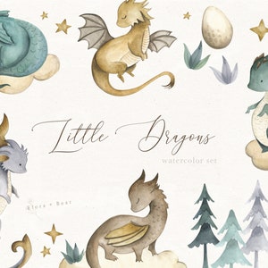 Dragons Watercolor Clipart Set Baby Nursery Ilustración