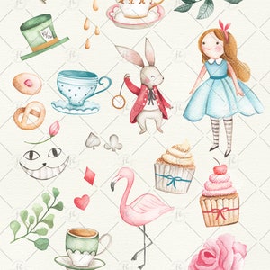 Alice In Wonderland Tea Party Watercolor Clipart image 2