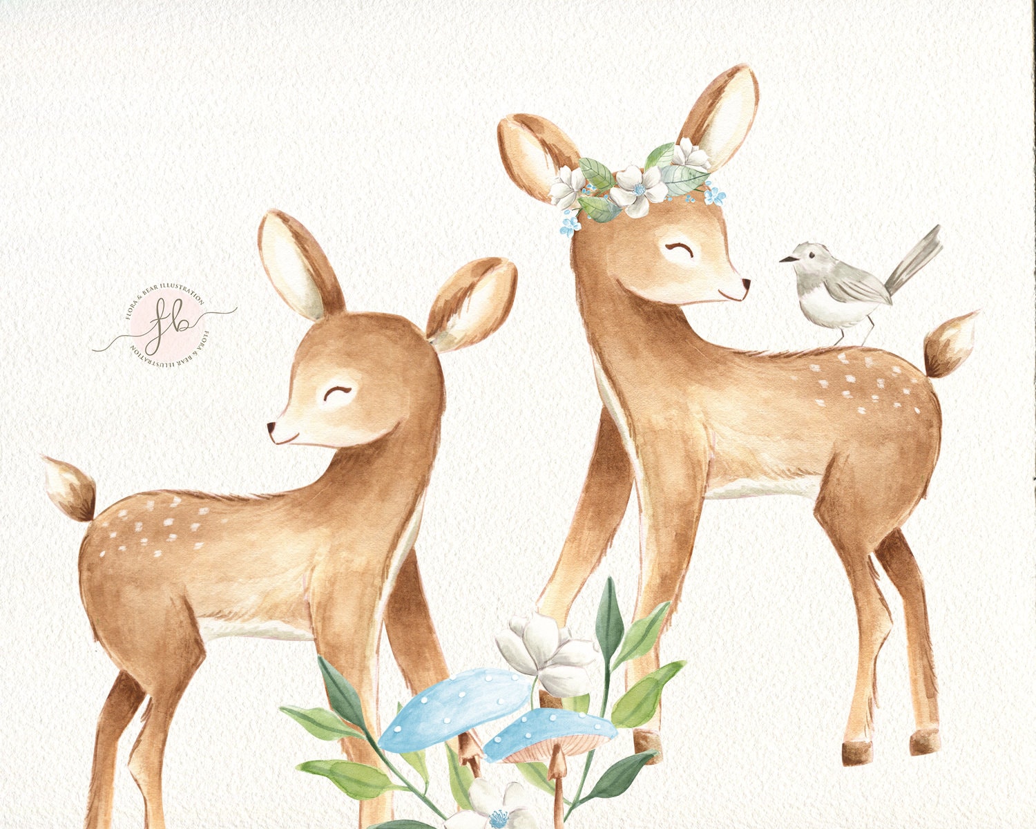 Baby Deer Watercolor Clipart Woodland Nursery Floral Crown Etsy