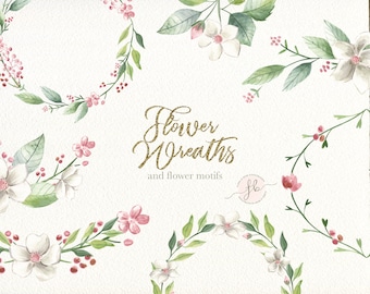 Watercolor Clipart Floral Clipart Digital Download Scrapbooking Printable Floral Wreath