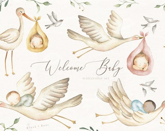 Welcome Baby Watercolor Clipart Set