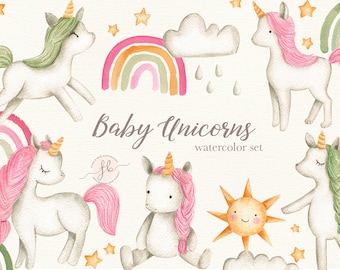 Baby Unicorns Watercolor Clipart Nursery Printable