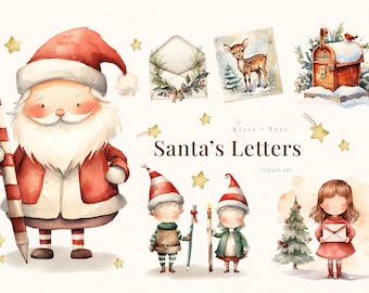 Santa&#39;s Letters Christmas Watercolor Clipart
