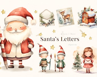 Santa's Letters Christmas Watercolor Clipart