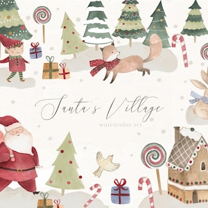 Christmas Watercolor Clipart Santa's Village