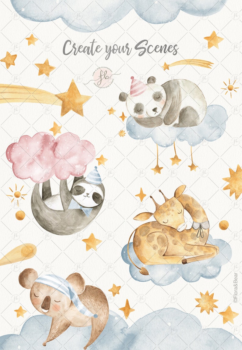 Baby Animals Watercolor Clipart Digital Download Nursery Art - Etsy