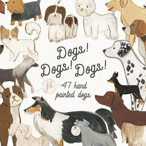 Dogs Watercolor Clipart Pets Puppies Breeds Digital Download