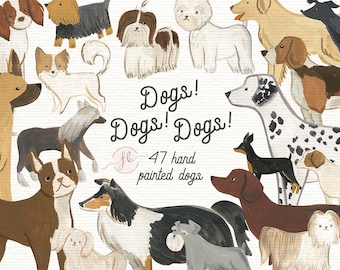 Dogs Watercolor Clipart Pets Puppies Breeds Digital Download