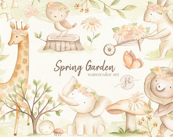 Spring Baby Animals Watercolor Clipart Woodland Forest