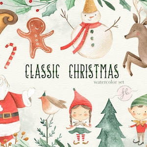 Weihnachten Clipart Winterferien Aquarell Clipart Weihnachtsmann Digital Download