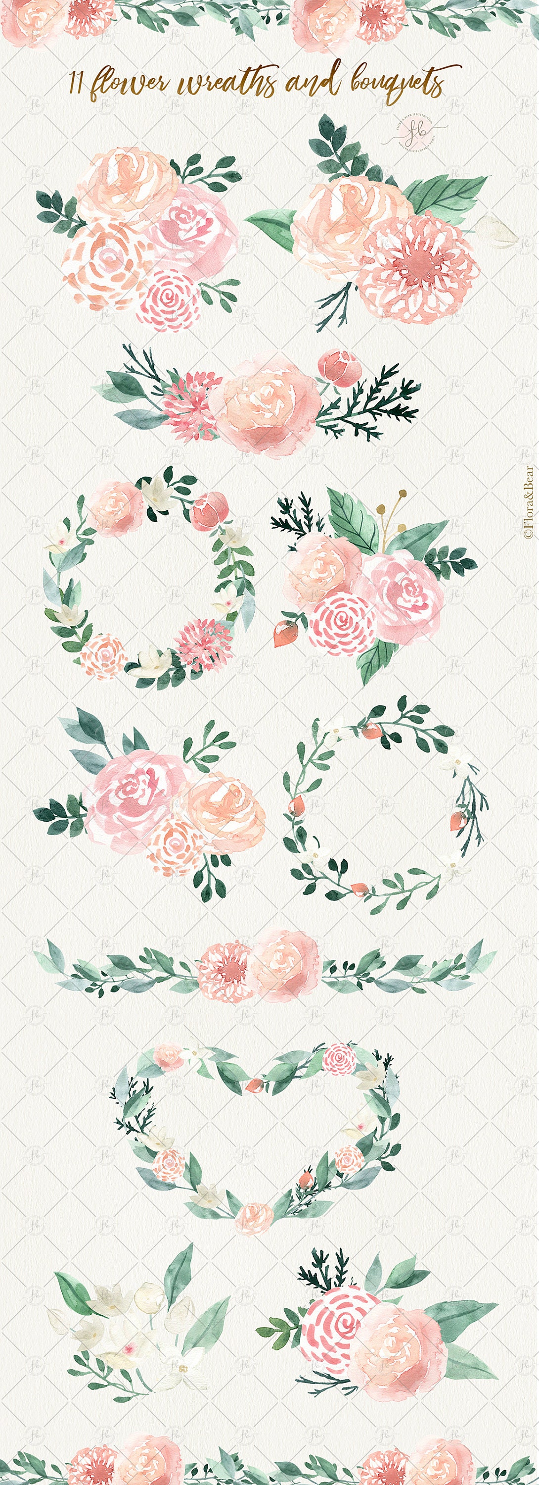 Boho Flowers Watercolor Clipart Floral Clipart Digital | Etsy