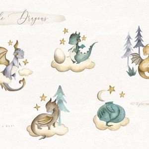 Dragons Watercolor Clipart Set Baby Nursery Illustration - Etsy