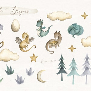 Dragons Watercolor Clipart Set Baby Nursery Illustration - Etsy