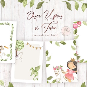 Princess and Knight Fairy Tale Pre-Made  Invitation Template Watercolor Clipart Digital Download