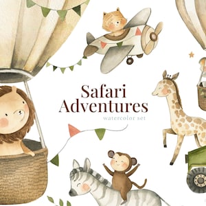 Safari avonturen aquarel Baby Clipart kwekerij illustratie
