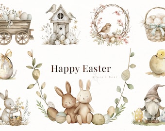 Easter Watercolor clipart set , spring animals , rabbit, bunny, celebration