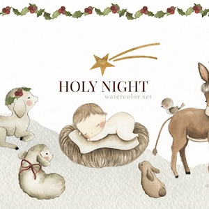 Szopka Święta Noc Akwarela Clipart