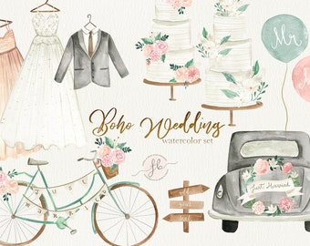 Wedding Clipart Watercolor Flowers Floral Clipart Digital Download Planner Printable