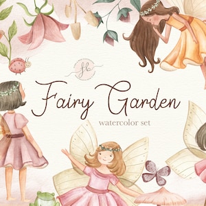 Fairy Garden Watercolor Clipart Enchanted Forest Digital Download