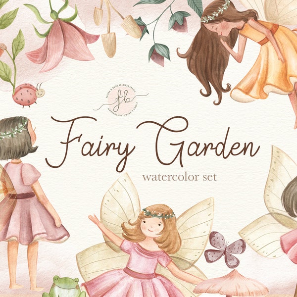 Fairy Garden aquarel Clipart Enchanted Forest digitale download